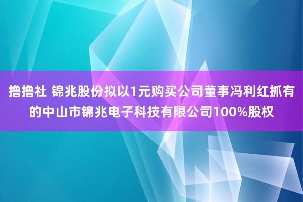 撸撸社 锦兆股份拟以1元购买公司董事冯利红抓有的中山市锦兆电子科技有限公司100%股权