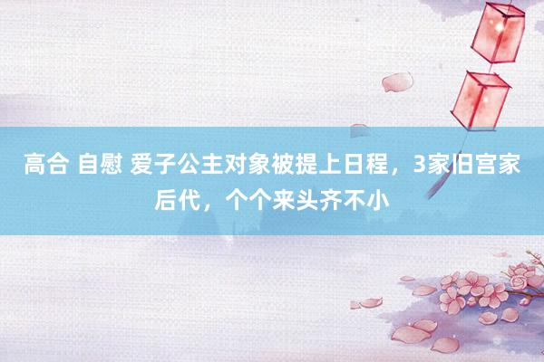 高合 自慰 爱子公主对象被提上日程，3家旧宫家后代，个个来头齐不小