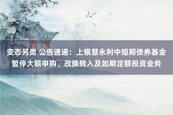 变态另类 公告速递：上银慧永利中短期债券基金暂停大额申购、改换转入及如期定额投资业务