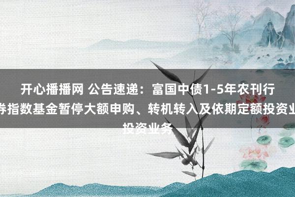 开心播播网 公告速递：富国中债1-5年农刊行债券指数基金暂停大额申购、转机转入及依期定额投资业务