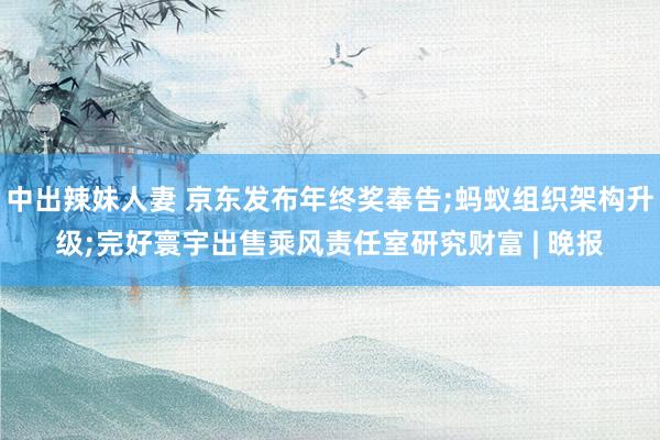 中出辣妹人妻 京东发布年终奖奉告;蚂蚁组织架构升级;完好寰宇出售乘风责任室研究财富 | 晚报