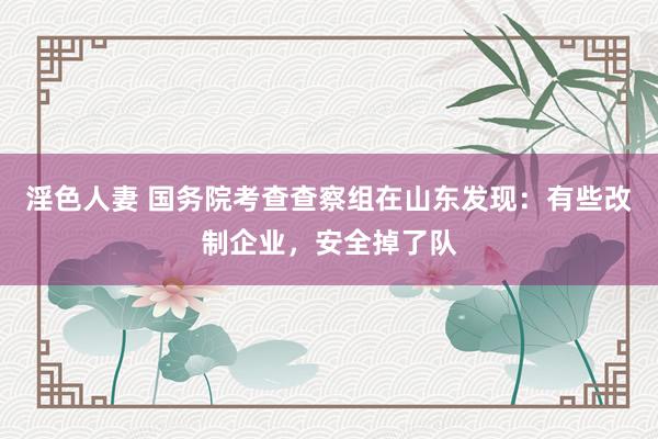 淫色人妻 国务院考查查察组在山东发现：有些改制企业，安全掉了队