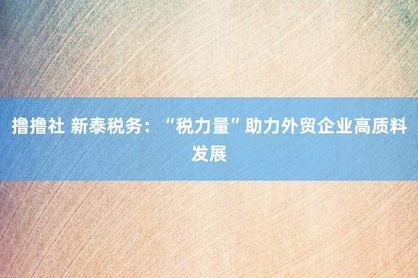撸撸社 新泰税务：“税力量”助力外贸企业高质料发展