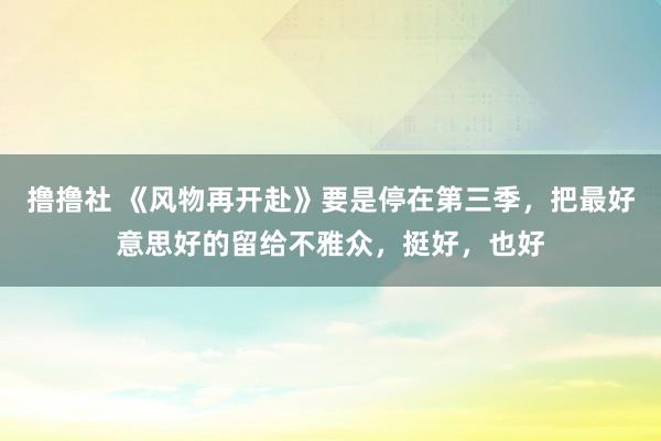 撸撸社 《风物再开赴》要是停在第三季，把最好意思好的留给不雅众，挺好，也好