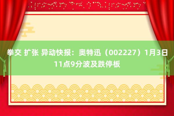 拳交 扩张 异动快报：奥特迅（002227）1月3日11点9分波及跌停板