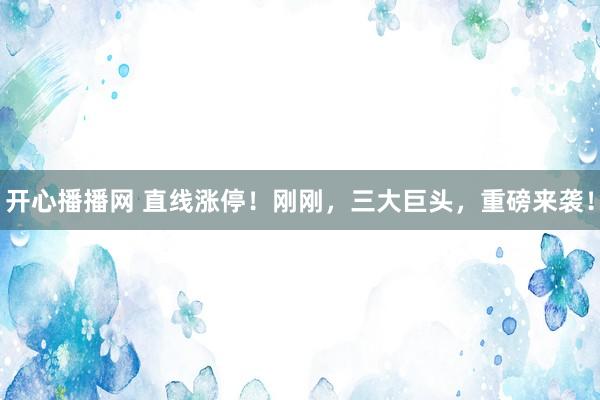 开心播播网 直线涨停！刚刚，三大巨头，重磅来袭！