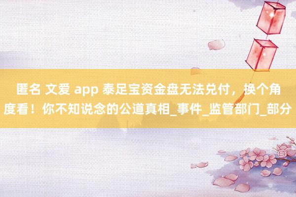 匿名 文爱 app 泰足宝资金盘无法兑付，换个角度看！你不知说念的公道真相_事件_监管部门_部分