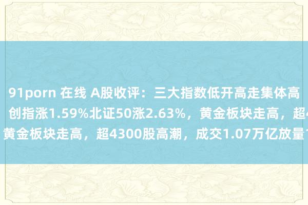 91porn 在线 A股收评：三大指数低开高走集体高潮，沪指面临3300点！创指涨1.59%北证50涨2.63%，黄金板块走高，超4300股高潮，成交1.07万亿放量1244亿