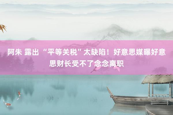 阿朱 露出 “平等关税”太缺陷！好意思媒曝好意思财长受不了念念离职