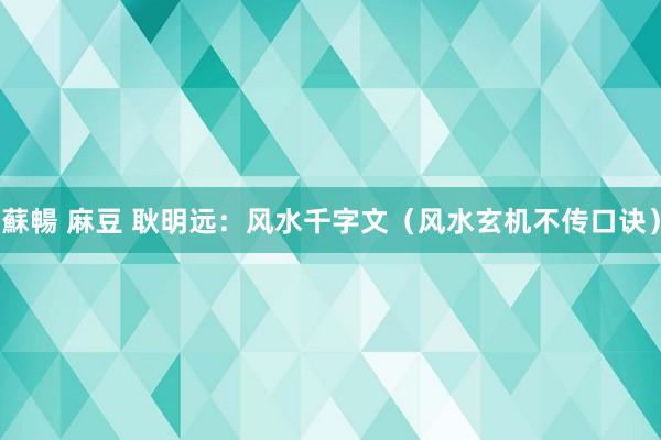 蘇暢 麻豆 耿明远：风水千字文（风水玄机不传口诀）